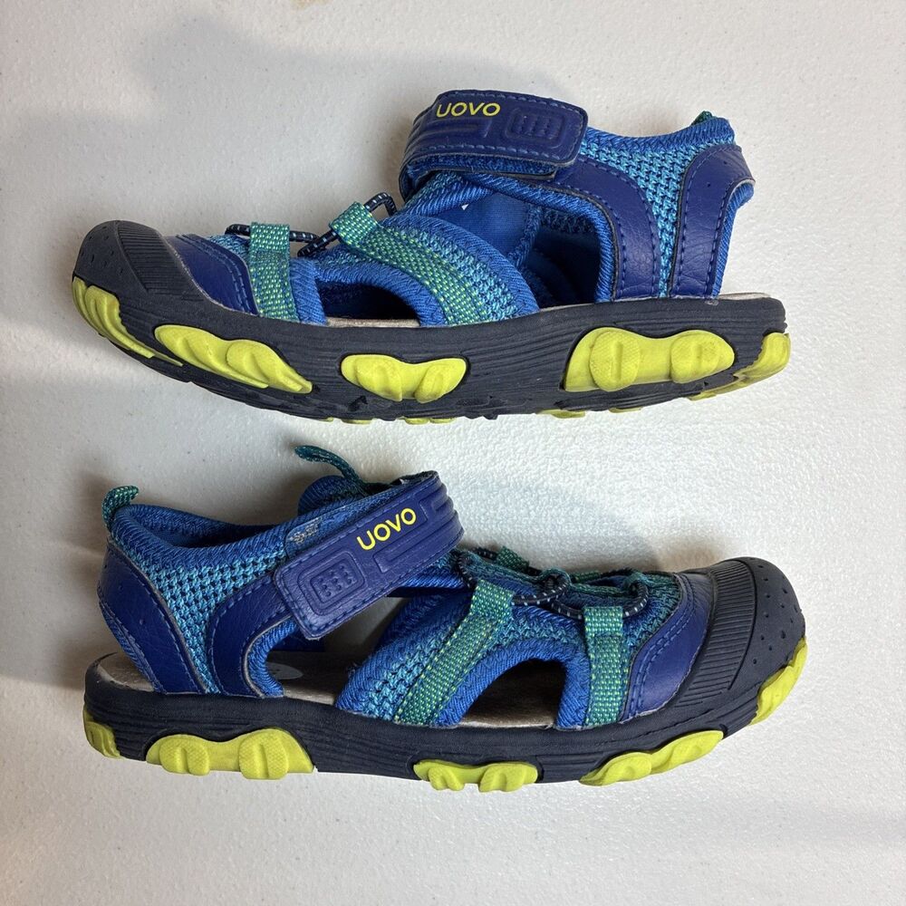 Uovo Boys Size 1.5 Athletic Hiking Shoes Hook &Loop Fastener Green Blue